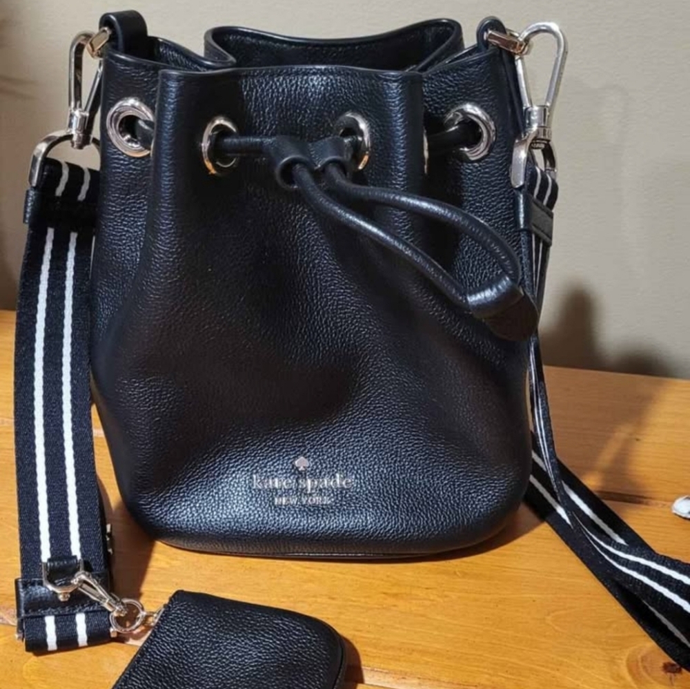 Kate Spade Black Crossbody Bag with Striped Strap